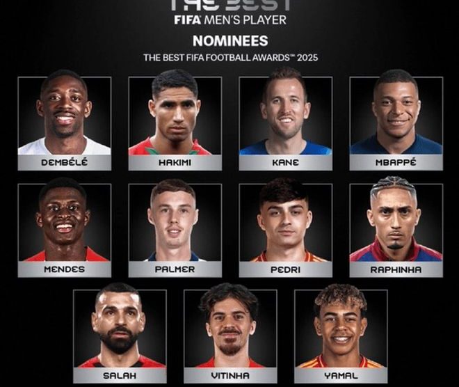 2025年世界足球先生11人候選名單出爐：巴黎四巨星領銜