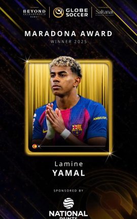 新王加冕｜亞馬爾榮膺2025環球足球獎馬拉多納獎