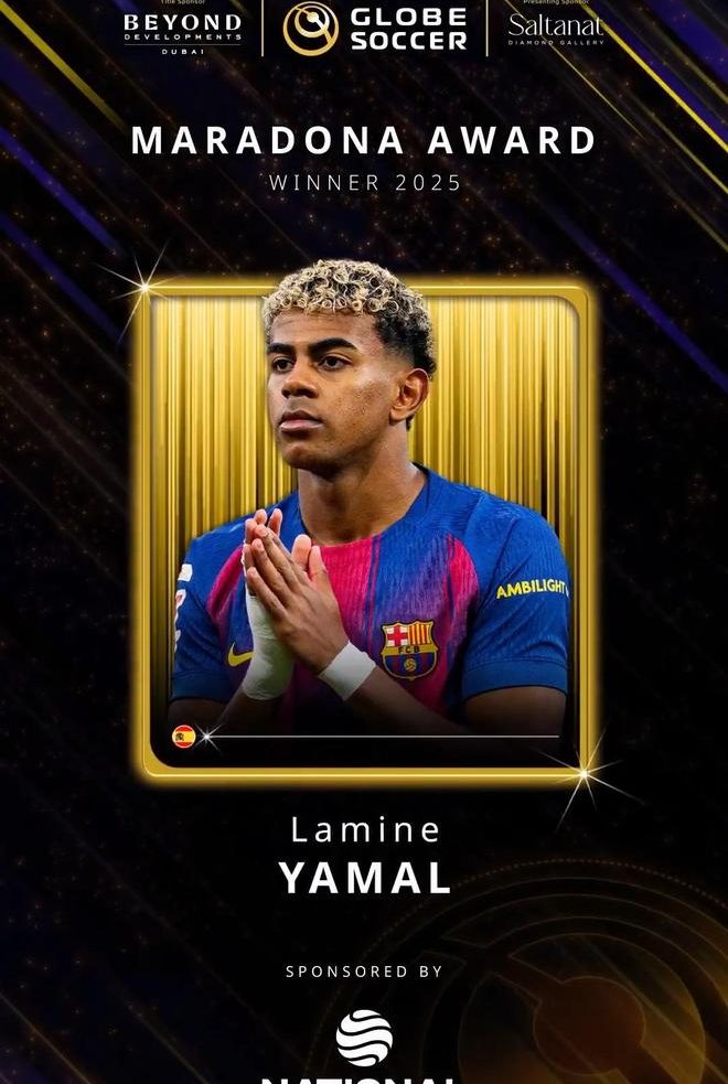 新王加冕｜亞馬爾榮膺2025環球足球獎馬拉多納獎