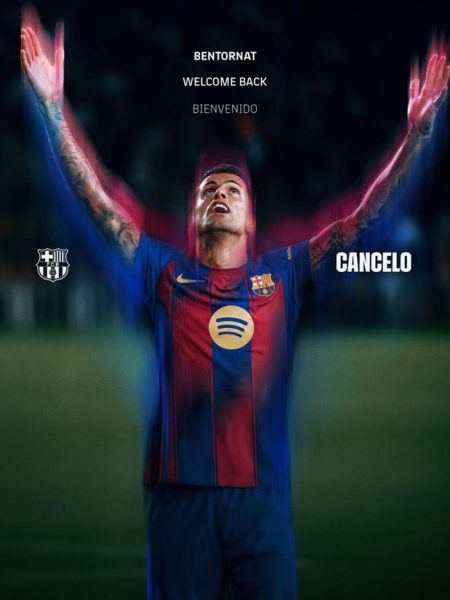 巴塞隆拿官宣冬窗首簽！31歲坎塞洛回歸穿2號