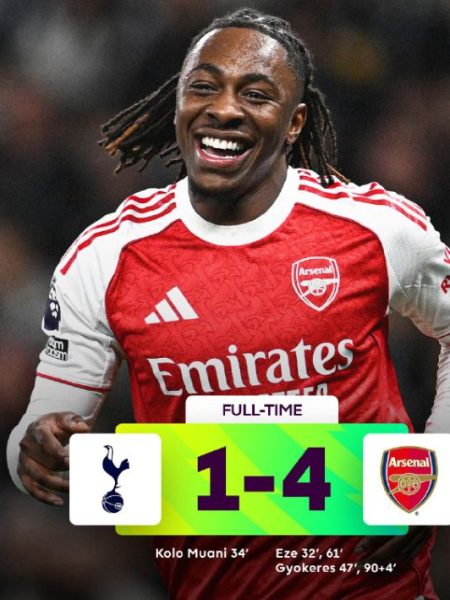 阿森納4-1熱刺完成雙殺：雙核閃耀背後的爭冠隱憂與保級警報